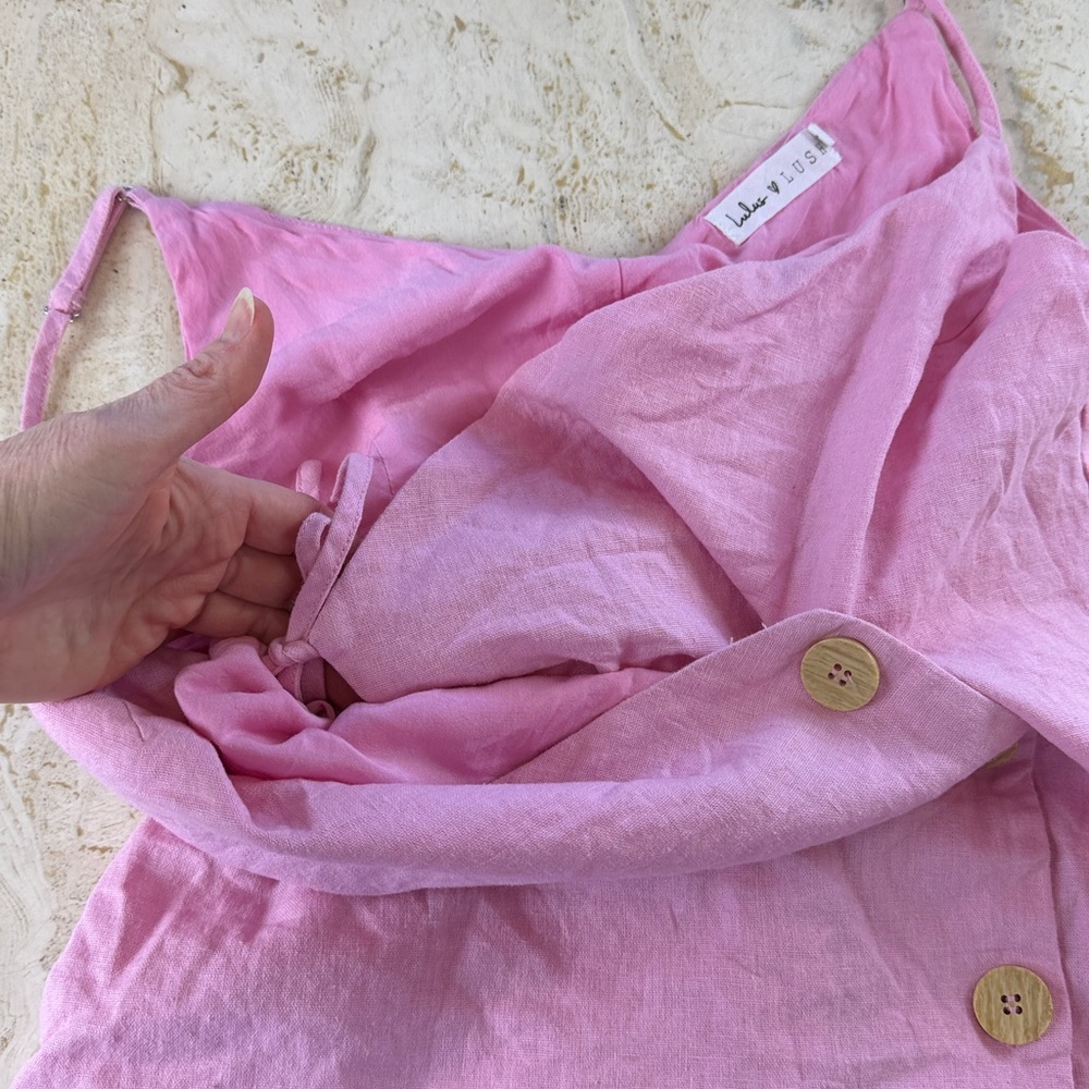 Lulus Lush Billie Light Pink Button Front Mini Wrap Dress women’s size small - Picture 10 of 10
